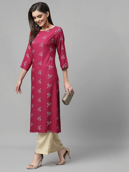 Women Dark Pink Boat Neck Kurta - Kashyap Global Lifestyles LLP