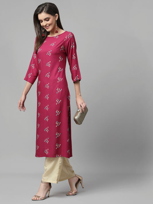 Women Dark Pink Boat Neck Kurta - Kashyap Global Lifestyles LLP