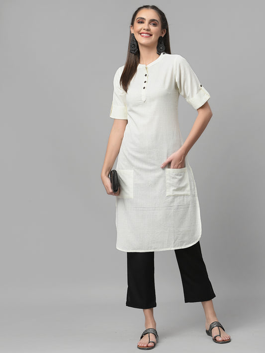 Women Woven Design Kurta With Front Pockets - Kashyap Global Lifestyles LLP