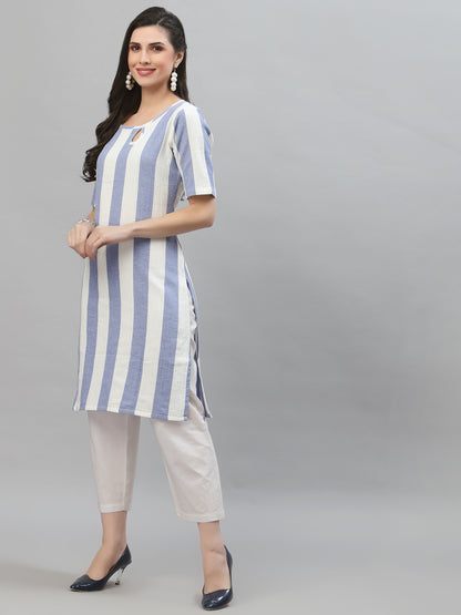 Women Striped Keyhole Neck Straight Kurta - Kashyap Global Lifestyles LLP