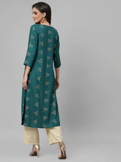 Women Dark Green Boat Neck Kurta - Kashyap Global Lifestyles LLP
