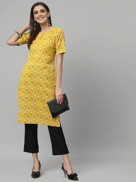 Women Geometric Print Cotton Linen Kurta - Kashyap Global Lifestyles LLP