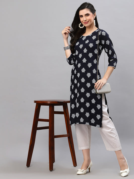 Women Blue Printed Kurta - Kashyap Global Lifestyles LLP