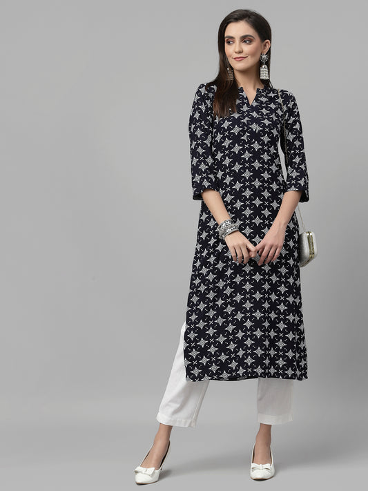 Women Blue Geometric Print Kurta - Kashyap Global Lifestyles LLP