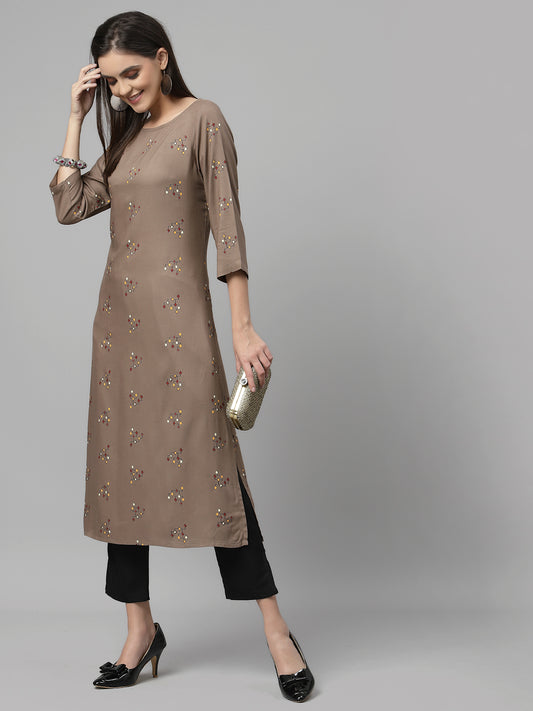 Women Brown Boat Neck Kurta - Kashyap Global Lifestyles LLP