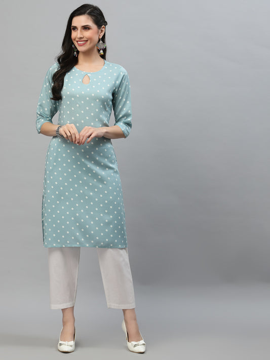 Women Polka Dot Kurta With Keyhole Neck - Kashyap Global Lifestyles LLP