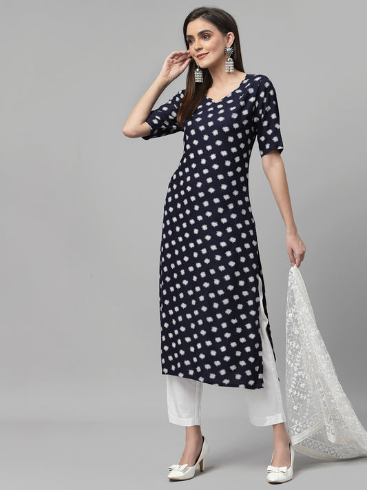 Women Blue Abstract Print Straight Kurta - Kashyap Global Lifestyles LLP