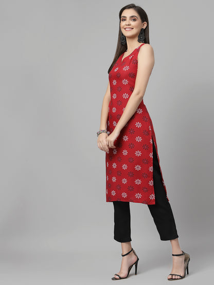 Women Red Printed Sleeveless Kurta - Kashyap Global Lifestyles LLP