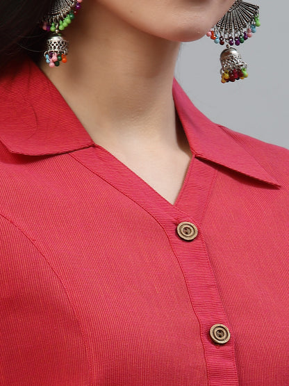 Women Pink Collar Neck Straight Kurta - Kashyap Global Lifestyles LLP