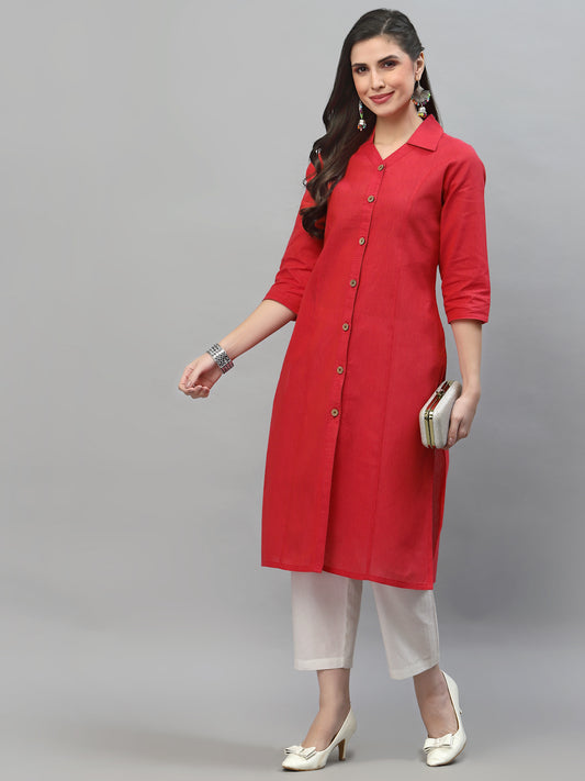 Women Pink Collar Neck Straight Kurta - Kashyap Global Lifestyles LLP