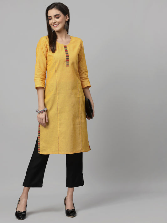 Women Mustard Cotton Striped Kurta - Kashyap Global Lifestyles LLP
