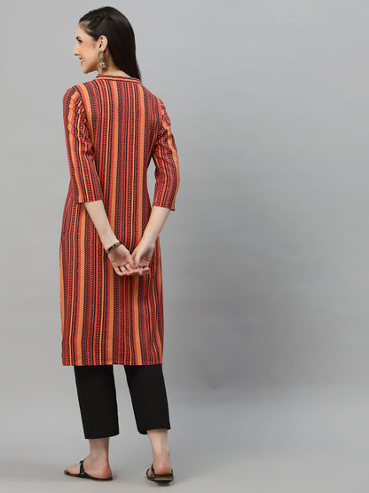 Women Orange Printed Viscose Kurta - Kashyap Global Lifestyles LLP