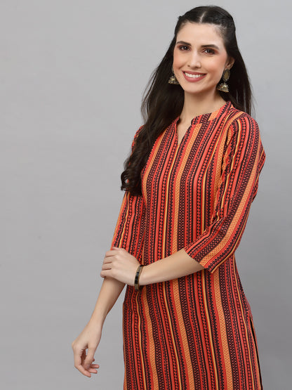 Women Orange Printed Viscose Kurta - Kashyap Global Lifestyles LLP