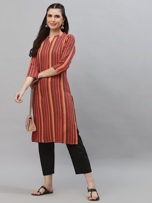 Women Orange Printed Viscose Kurta - Kashyap Global Lifestyles LLP