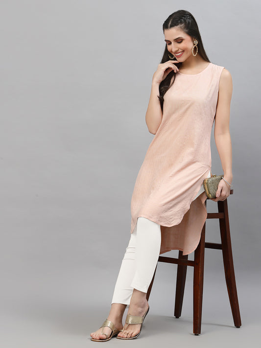 Women Baby Pink Checkered High Low Sleeveless Kurta - Kashyap Global Lifestyles LLP