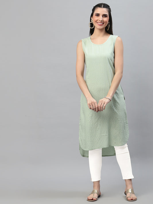 Women Mint Green Checkered High Low Sleeveless Kurta - Kashyap Global Lifestyles LLP