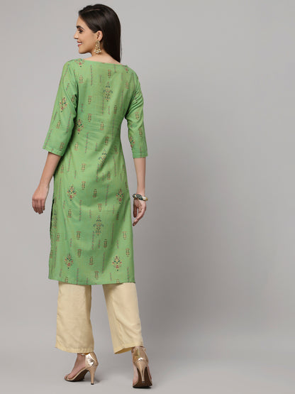 Women Green Cotton Printed Kurta - Kashyap Global Lifestyles LLP