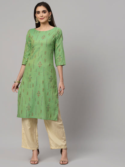 Women Green Cotton Printed Kurta - Kashyap Global Lifestyles LLP