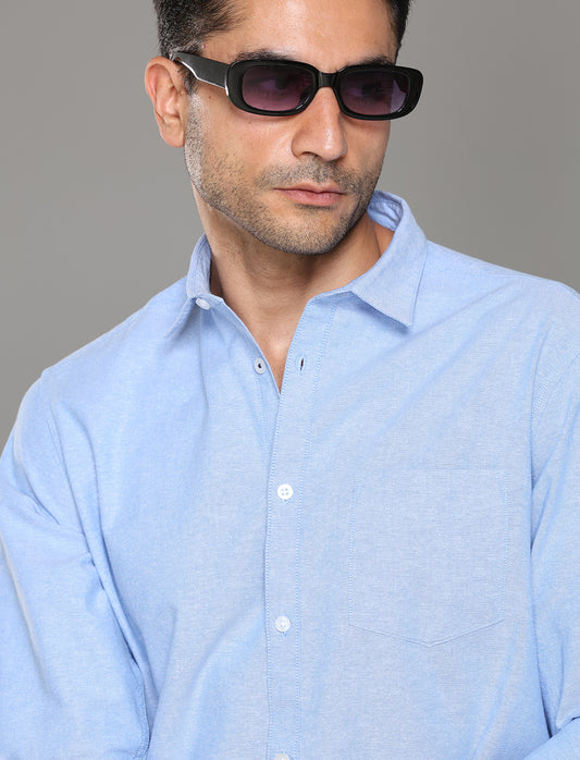 Men Blue Oxford Regular Fit Casual Shirt - Kashyap Global Lifestyles LLP