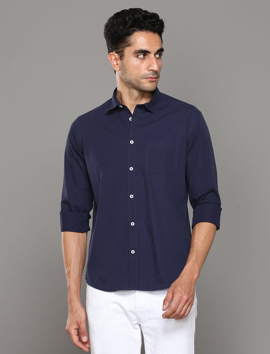 Men Blue Solid Regular Fit Cotton Casual Shirt - Kashyap Global Lifestyles LLP
