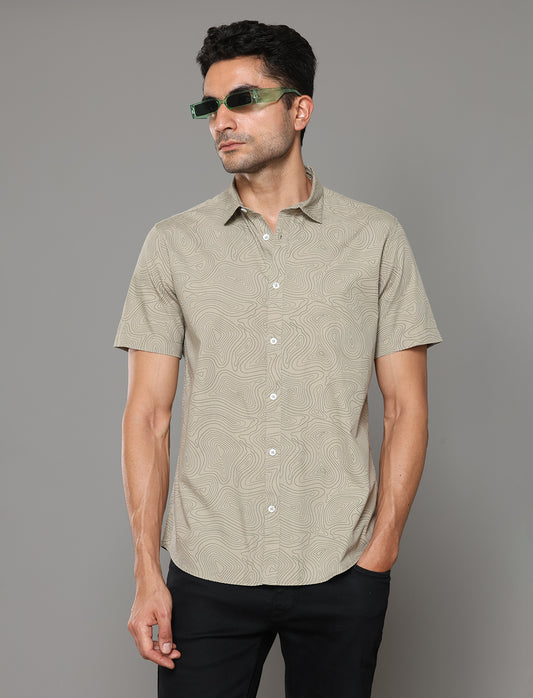 Men Olive Printed Short Sleeves Shirt - Kashyap Global Lifestyles LLP