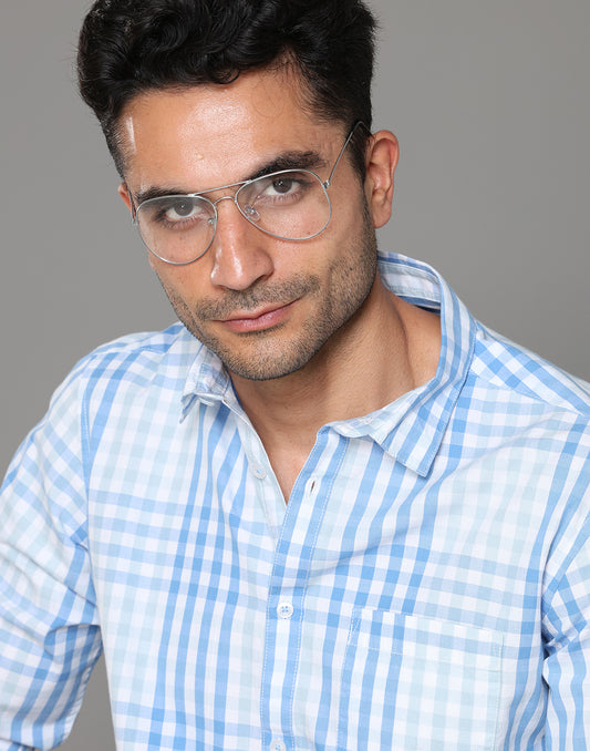 Men Cotton Checked Blue Shirt - Kashyap Global Lifestyles LLP