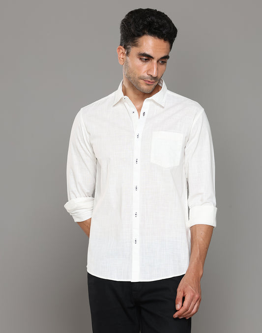 Men White Amsler Slub Solid Casual Shirt - Kashyap Global Lifestyles LLP