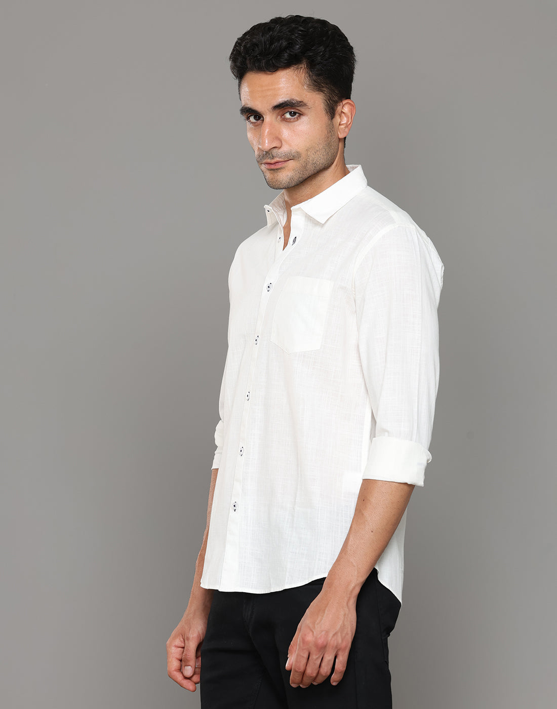 Men White Amsler Slub Solid Casual Shirt - Kashyap Global Lifestyles LLP