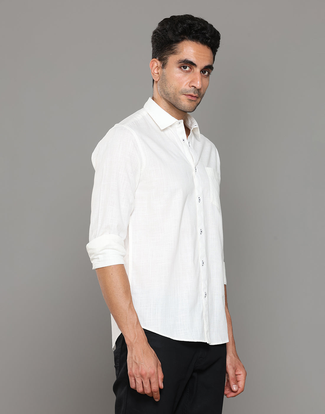 Men White Amsler Slub Solid Casual Shirt - Kashyap Global Lifestyles LLP
