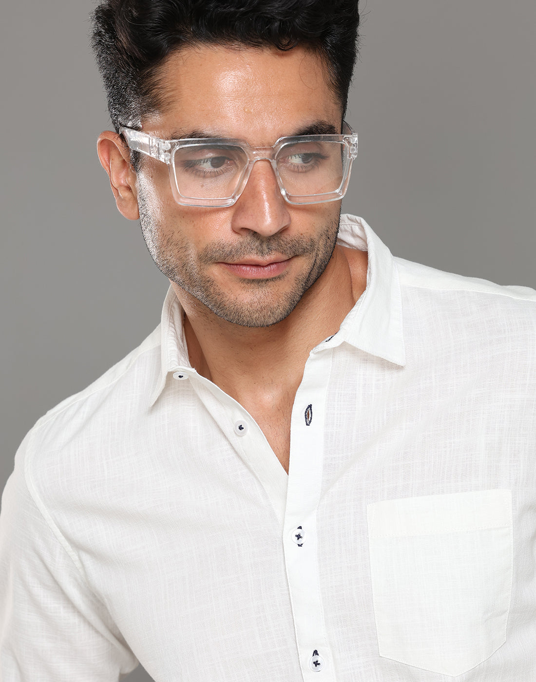 Men White Amsler Slub Solid Casual Shirt - Kashyap Global Lifestyles LLP