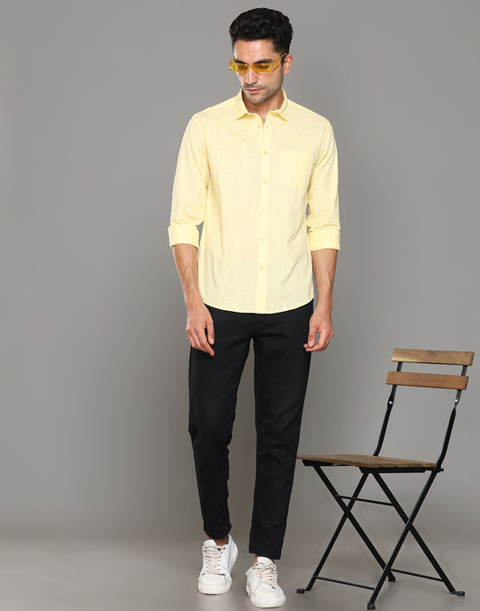 Men Yellow Amsler Slub Solid Casual Shirt - Kashyap Global Lifestyles LLP