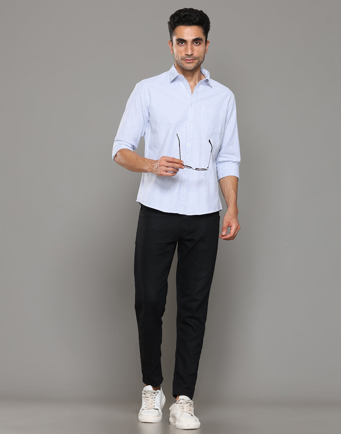 Men Striped Sky Blue Cotton Shirt - Kashyap Global Lifestyles LLP