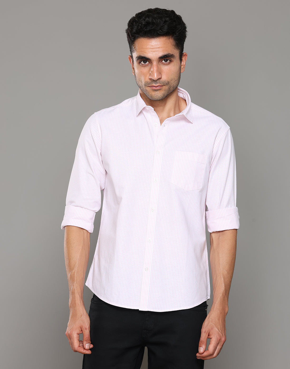 Men Striped Pink Cotton Shirt - Kashyap Global Lifestyles LLP