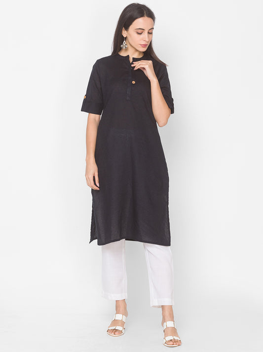 Women Black Cotton Knee Length Kurta - Kashyap Global Lifestyles LLP
