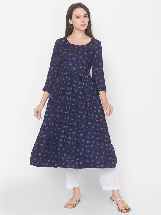 Women Blue Floral Anarkali Kurta - Kashyap Global Lifestyles LLP