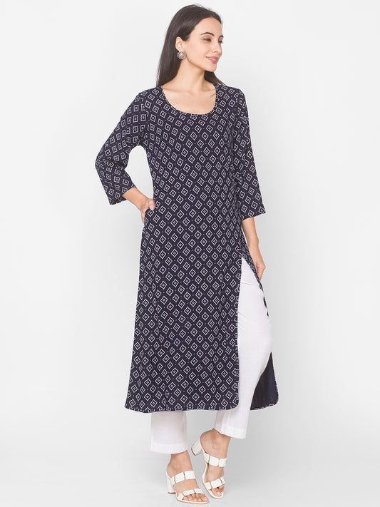 Women Blue & White Front Slit Kurta - Kashyap Global Lifestyles LLP