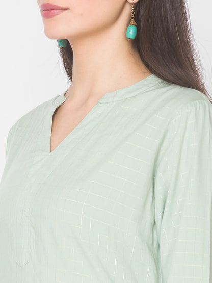 Women Mint Green Checkered Straight Kurta - Kashyap Global Lifestyles LLP
