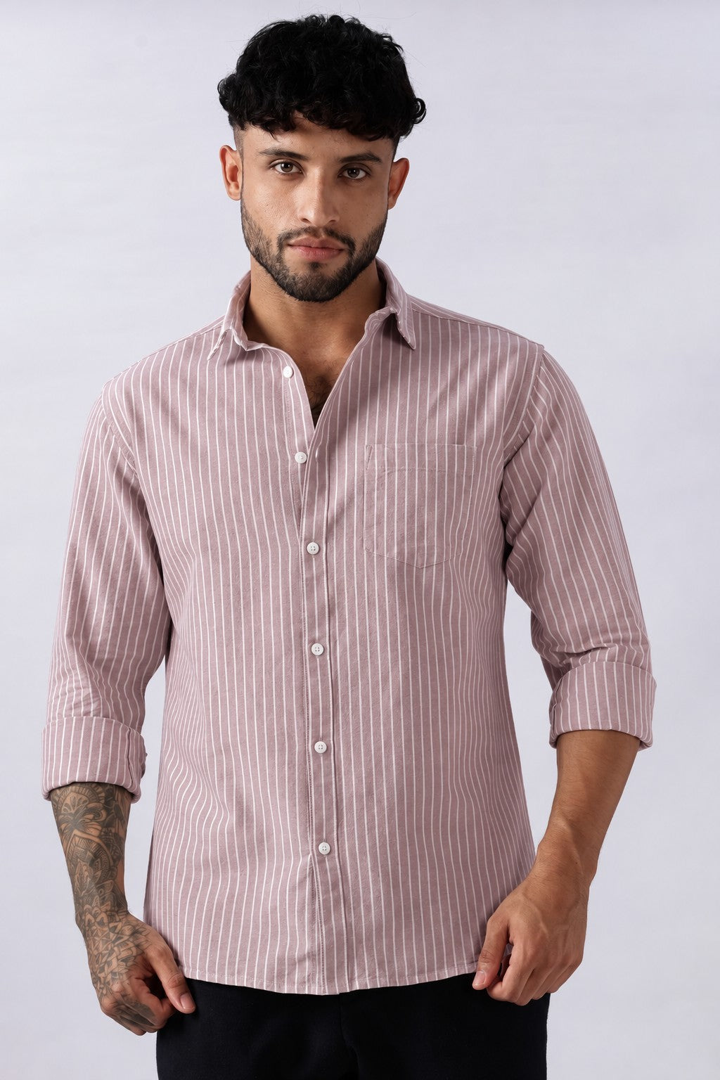 Rose Brown Oxford Stripe Casual Shirt
