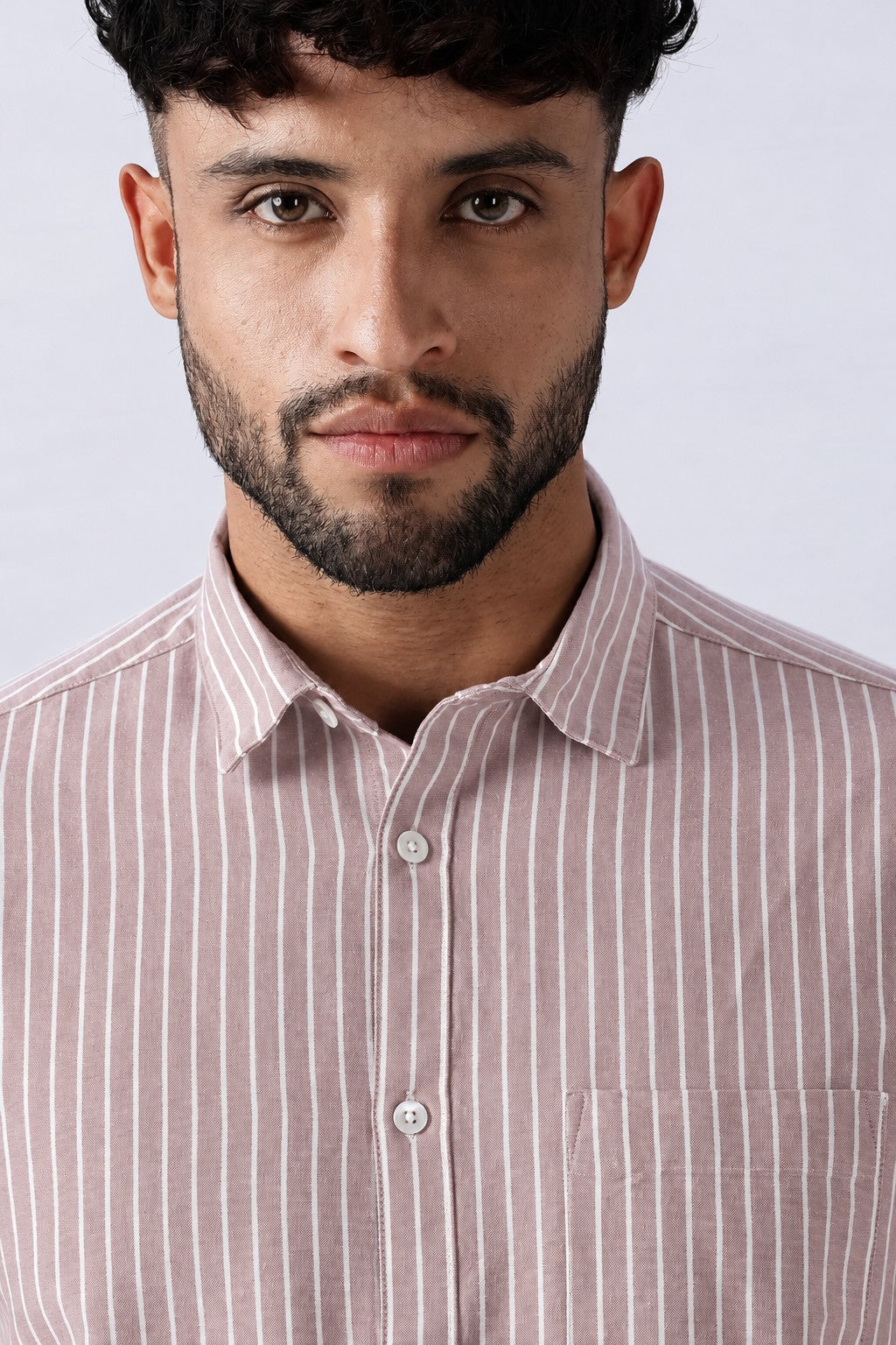 Rose Brown Oxford Stripe Casual Shirt