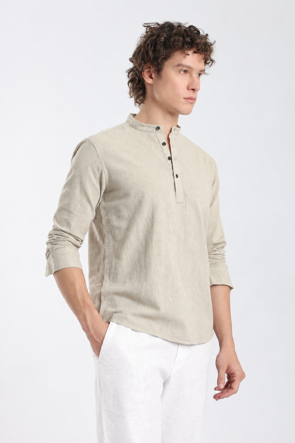 Mehendi Green Linen Blend Short Kurta