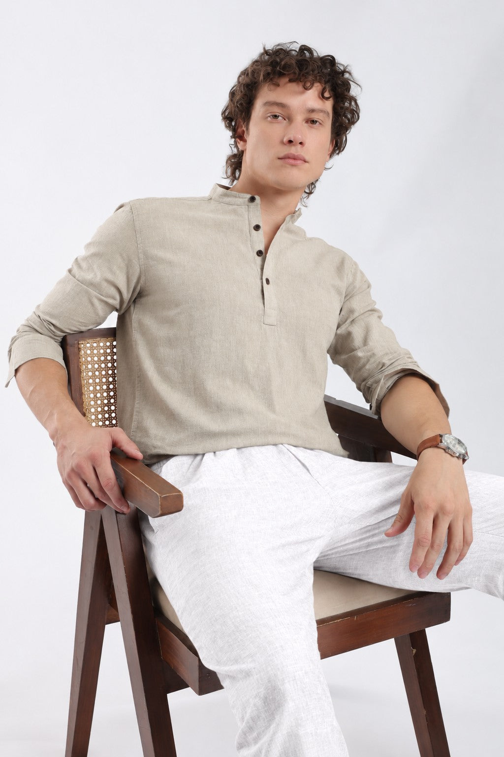 Mehendi Green Linen Blend Short Kurta