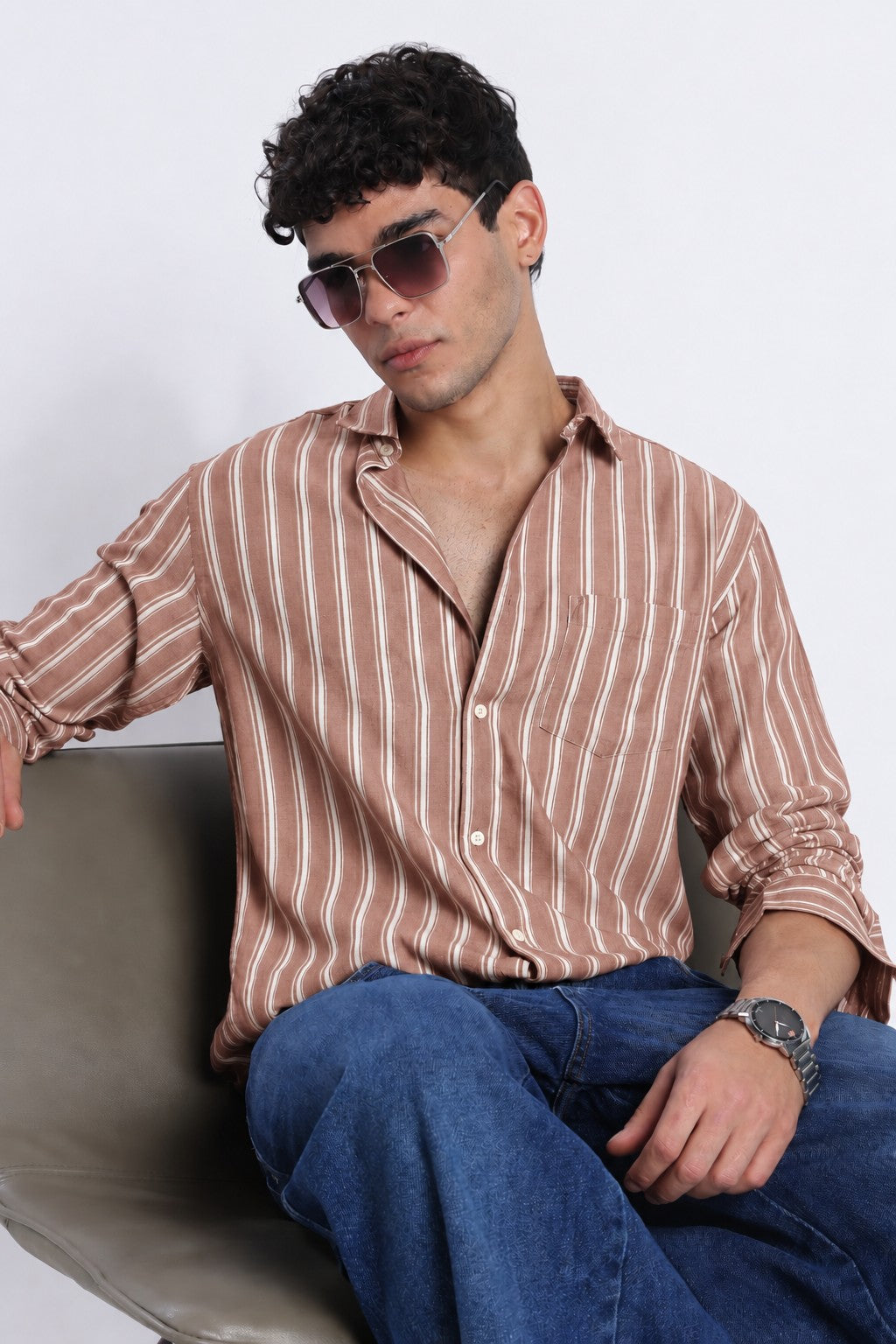 Terracotta Stripe Casual Shirt