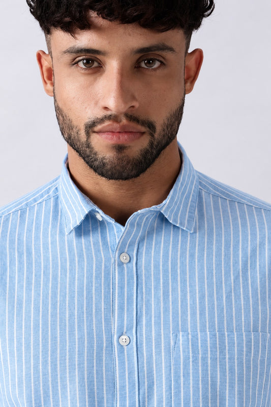 Baby Blue Oxford Stripe Casual Shirt