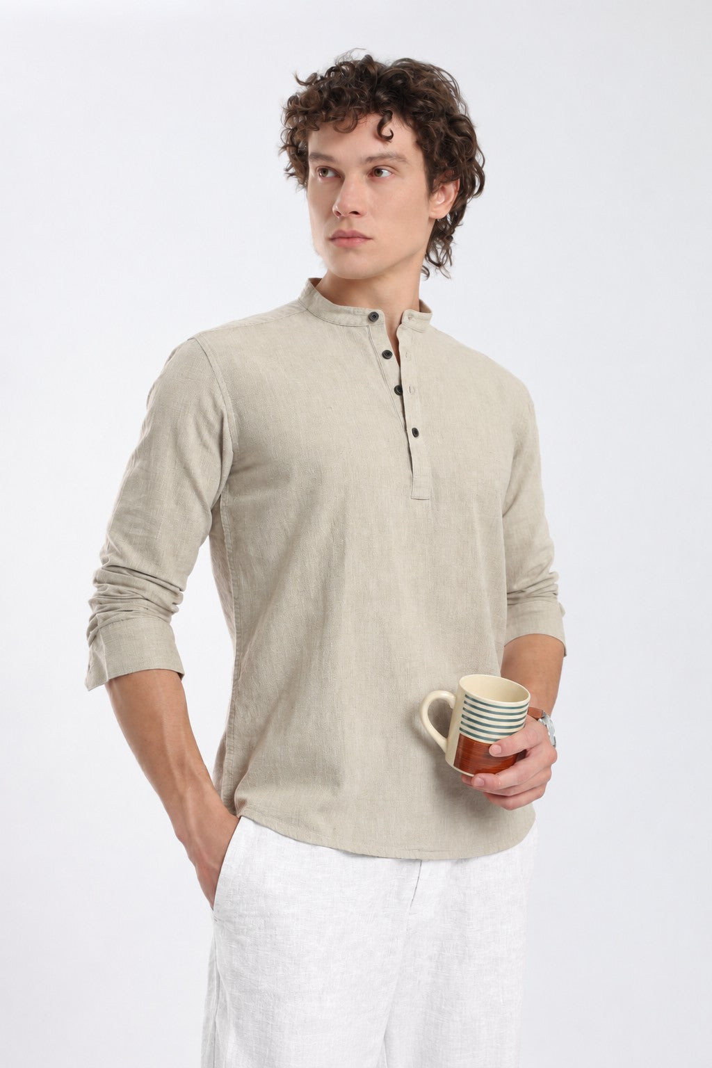 Mehendi Green Linen Blend Short Kurta