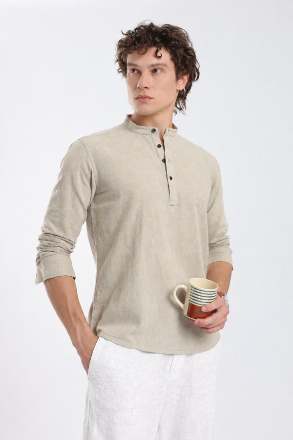 Mehendi Green Linen Blend Short Kurta