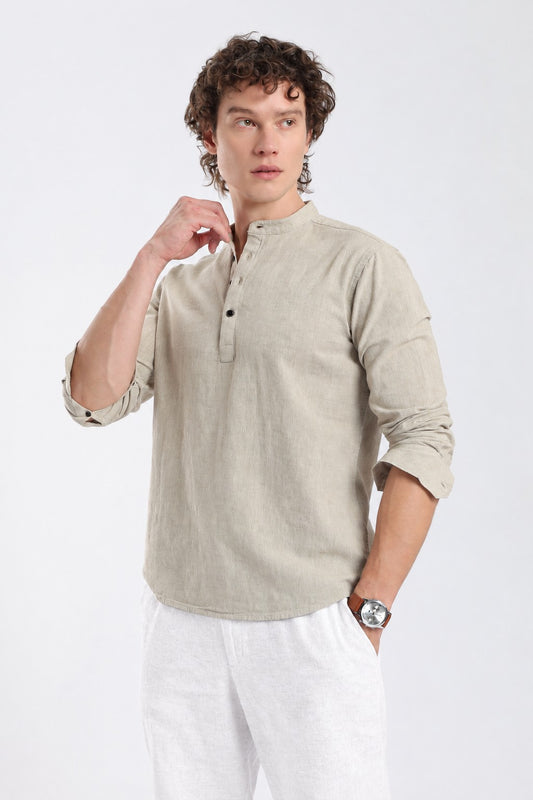 Mehendi Green Linen Blend Short Kurta