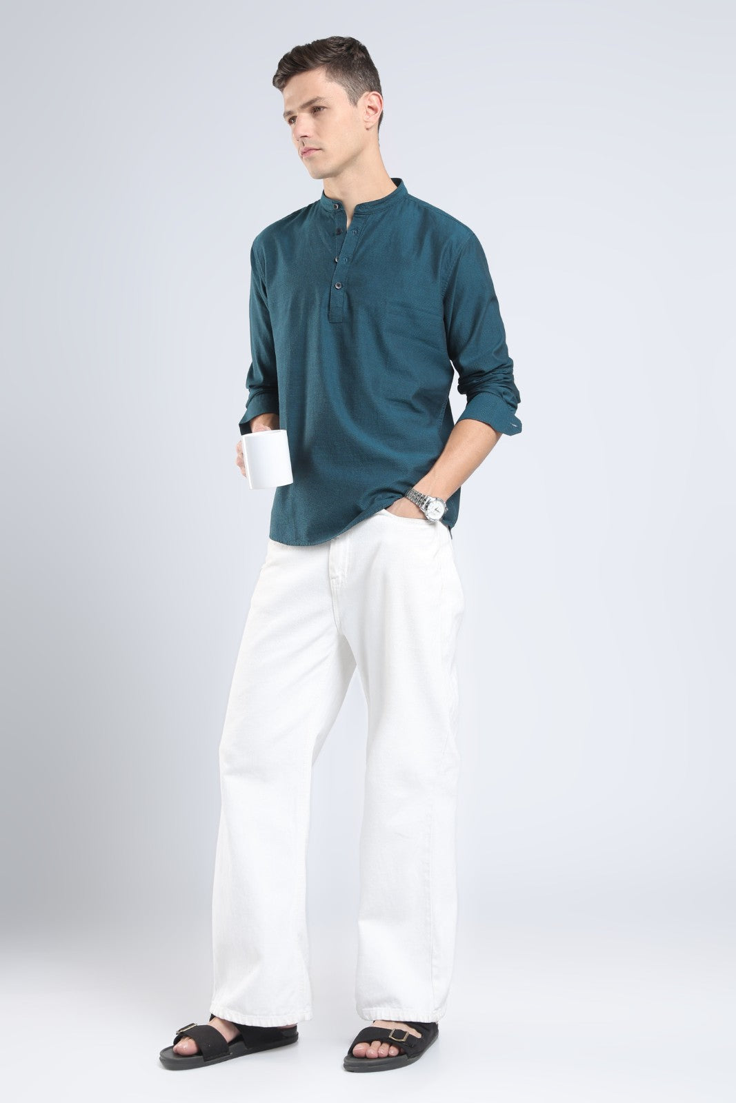 Teal Textured Short Kurta