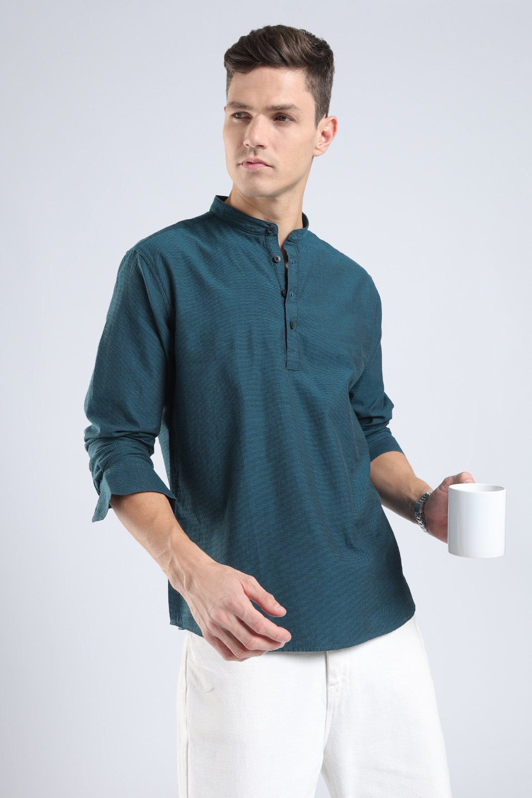 Teal Textured Short Kurta