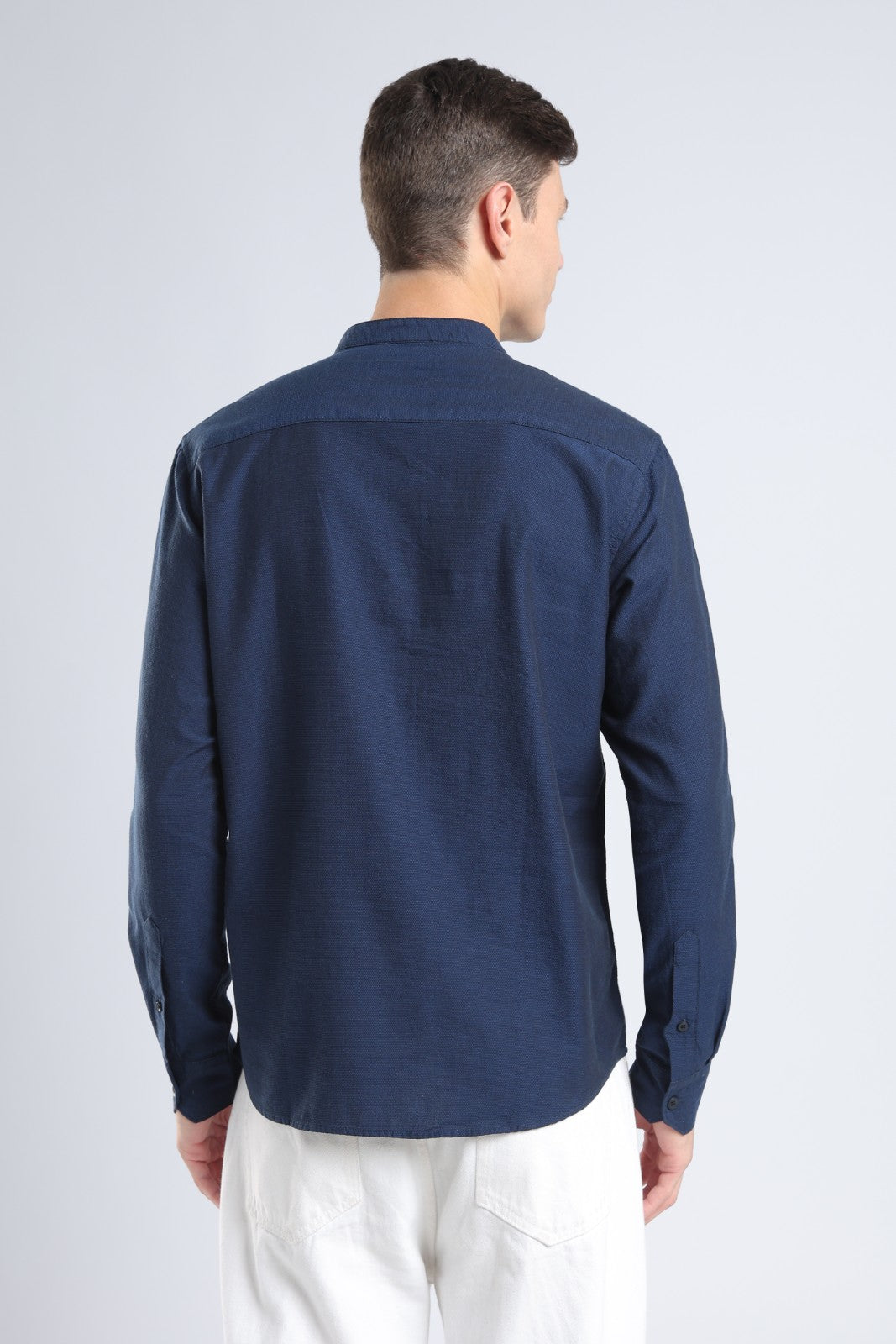 Midnight Blue Textured Short Kurta