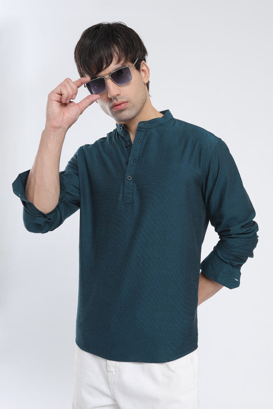 Teal Textured Short Kurta
